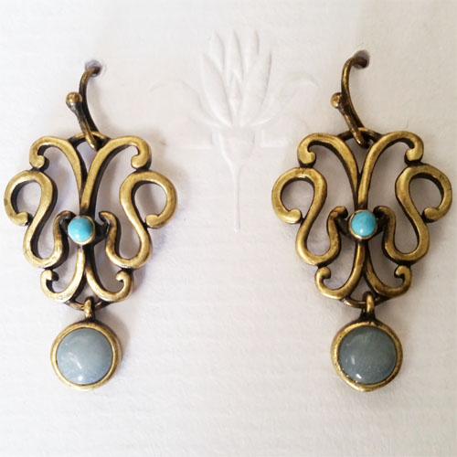 Turquoise and Amazonite Drop Brass Earrings