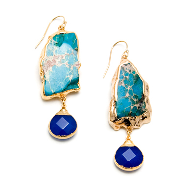 Gold Thema Earrings in Cobalt and Turquoise