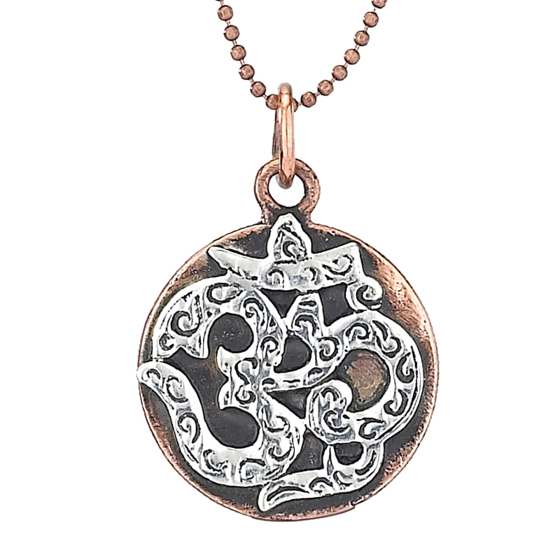 Silver Om on Copper Disc Necklace