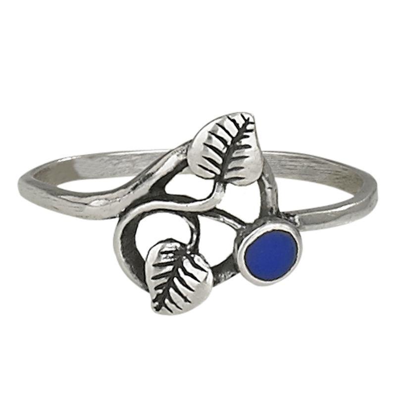 Small Round Lapis Two Leaf Ring