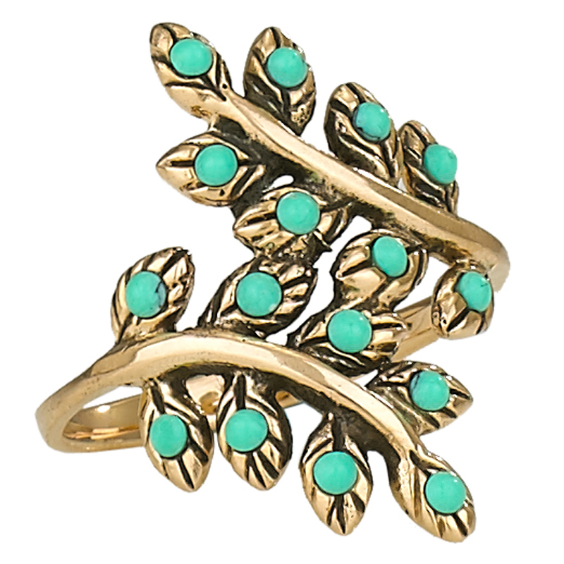 Turquoise Studded Leaf Ring