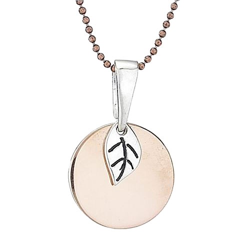 Copper Circle and Silver Leaf Necklace